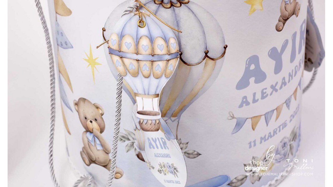 Trusou botez cu ursuleti albastri si baloane de aer cald Teddy Bear Bleu Hot Air Balloons 24